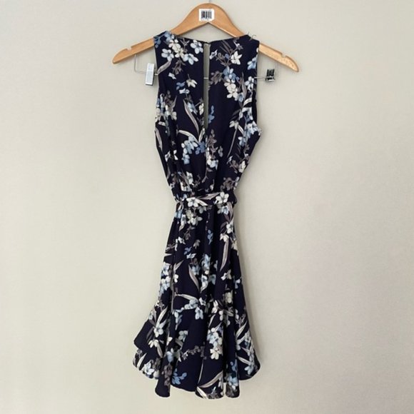 DRESS FORUM Blue Floral Sleeveless Ruffle Tie Mini Dress - Picture 5 of 13